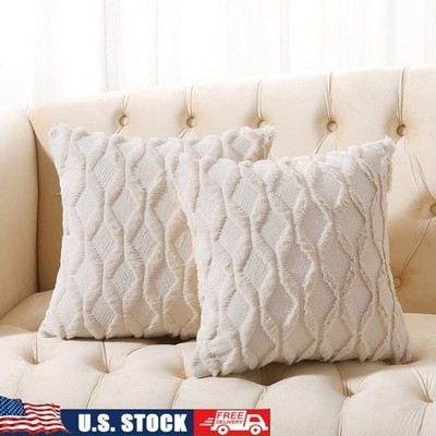 Geometric Pattern Faux Wool Cushion Covers Soft Texture Elegant Design 2 Pack US