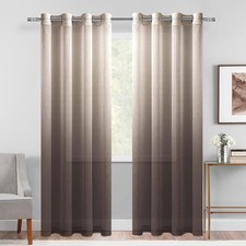 Ombre Sheer Curtains - Faux Linen Gradient Grommet Top Semi Voile Drapes for ...