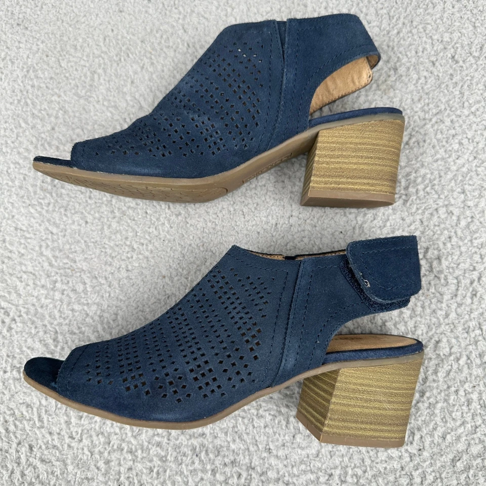 Botines Sonoma Lisbeth para mujer 9M azul marino gamuza cuero punta abierta con cordones Foto 4 de 4