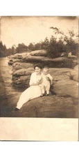 1910s Mother & Child Halftone RPPC: Lakeshore Scene Edwardian Era Family View