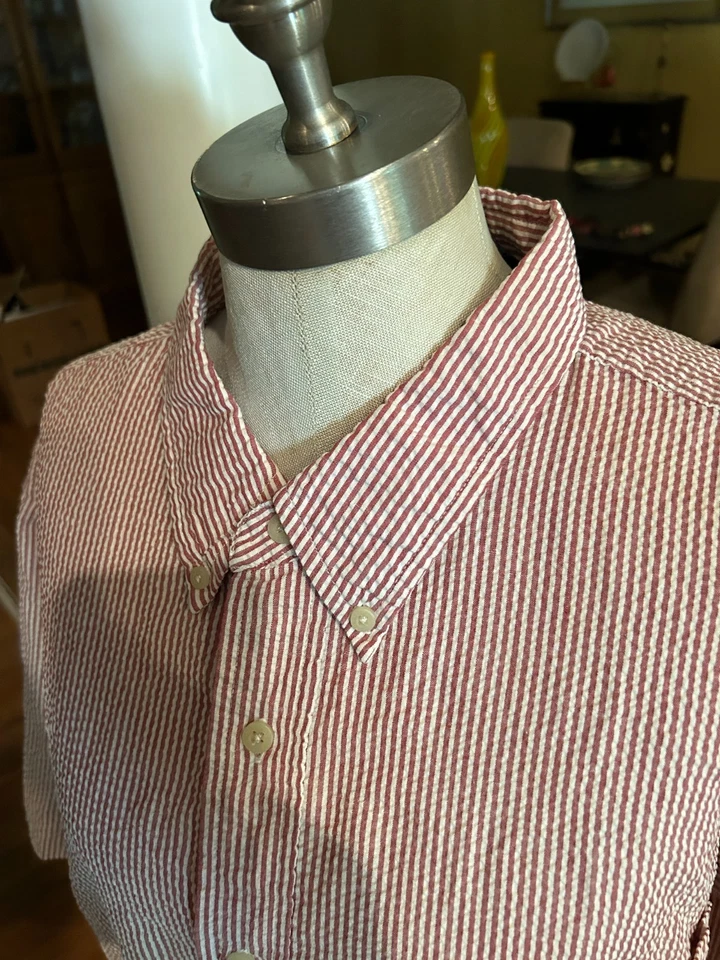 ROUTE 66 男式原创服装公司 衬衫尺寸 2X 红色条纹纽扣 SS — 第 3/4 张图片