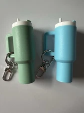 2 - Mini "Stanley Style" Tumbler Keychain Chapstick Holder Light Green & Blue
