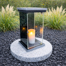 Grablaterne  Sockel Grablampe  Grableuchte Grablicht  Granit Silber  Kerze