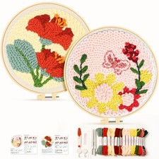 Gthiely 2 Sets Punch Needle Kits Adults Beginner Simple 8 inches, Colorful