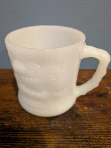 Vintage GROG Milk Glass Coffee Mug Cup Caveman Johnny Hart Fire King BC Comics