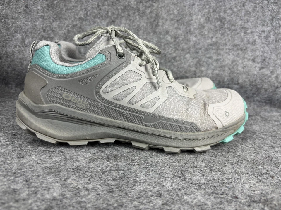 Oboz Trail Hiking Running Shoes Womens Size 10 Gray Teal Low Top Lace Up Grip - Image 4 of 4