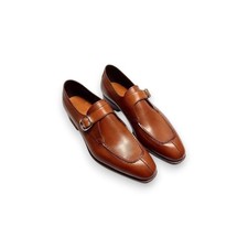 New Handmade Brown Single Monk Strap Genuine Leather Dress Office Shoes For Men