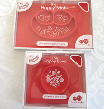 Lot of 2 NEW EZ PZ Silicone Happy Mat Happy Bowl Feeding Dishes RED