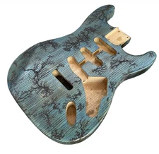 Hot Sale Blue Green Carved Ash Electric Guitar Body for ST DIY Unfinish Heavy