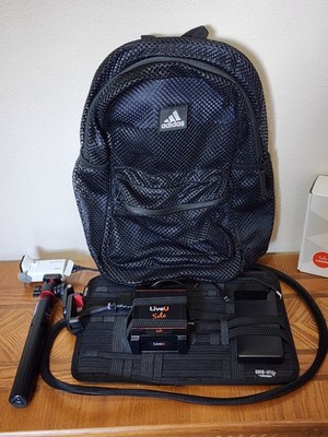 IRL Streaming Backpack - LiveU Solo, Sony Action Cam, Battery, Cables and Misc