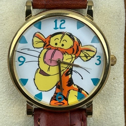 New ListingTimex Watch Winnie the Pooh Tiger 33mm Leather Band Gold Tone New Batt Vintage