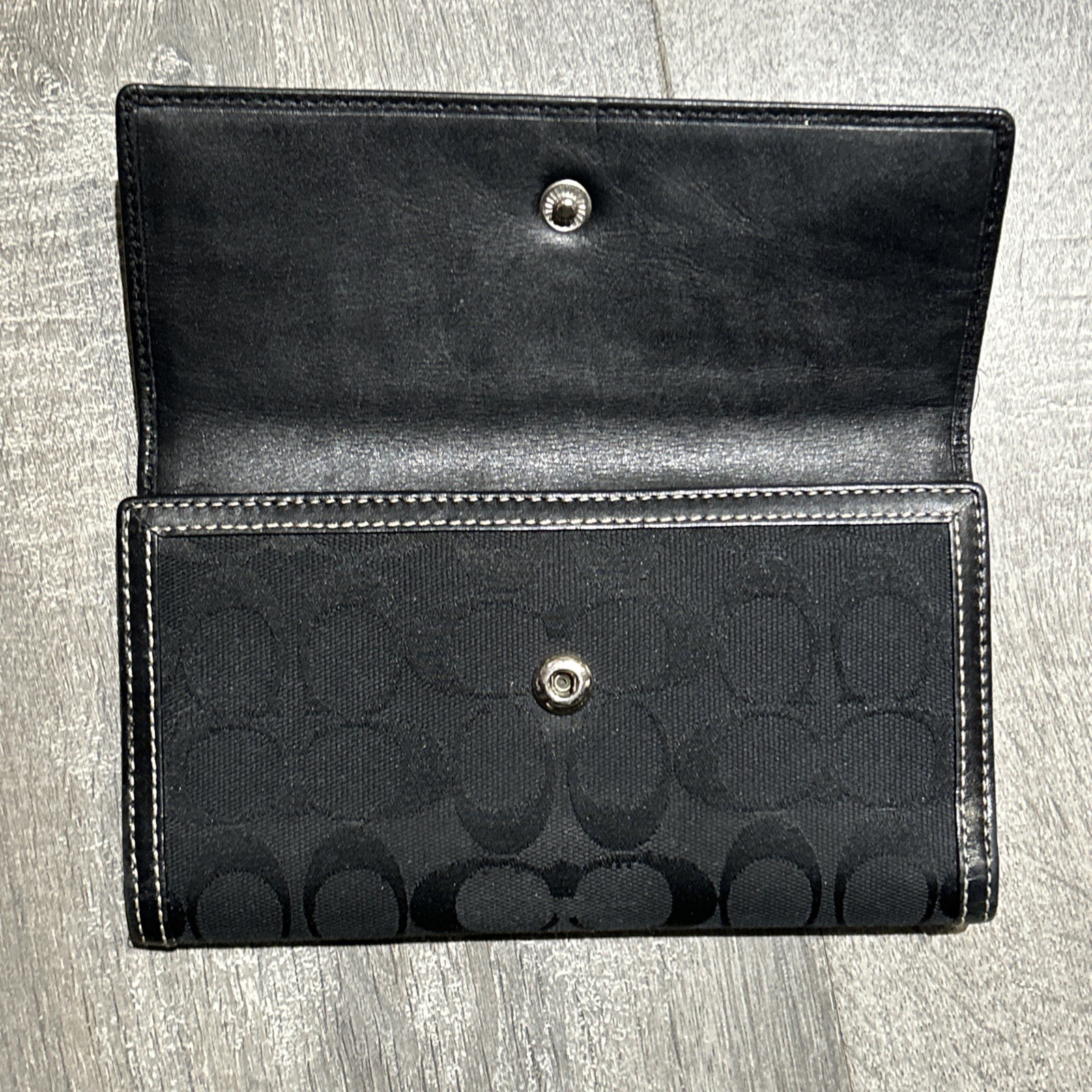 Coach Signature Leather Trim  TriFold Long Wallet Black thumbnail 2