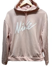 Nike Sweatshirt Womens Light Pink Script Graphic Therma Hoodie Cowel Neck Sz S
