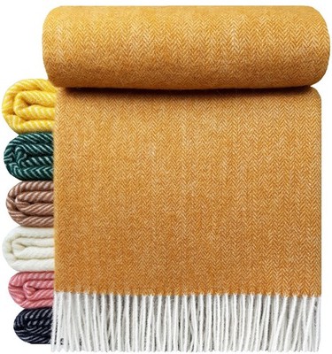 Wolldecke 100% Schurwolle Wohndecke Plaid Decke 140 x 200cm Tirol-A Senf