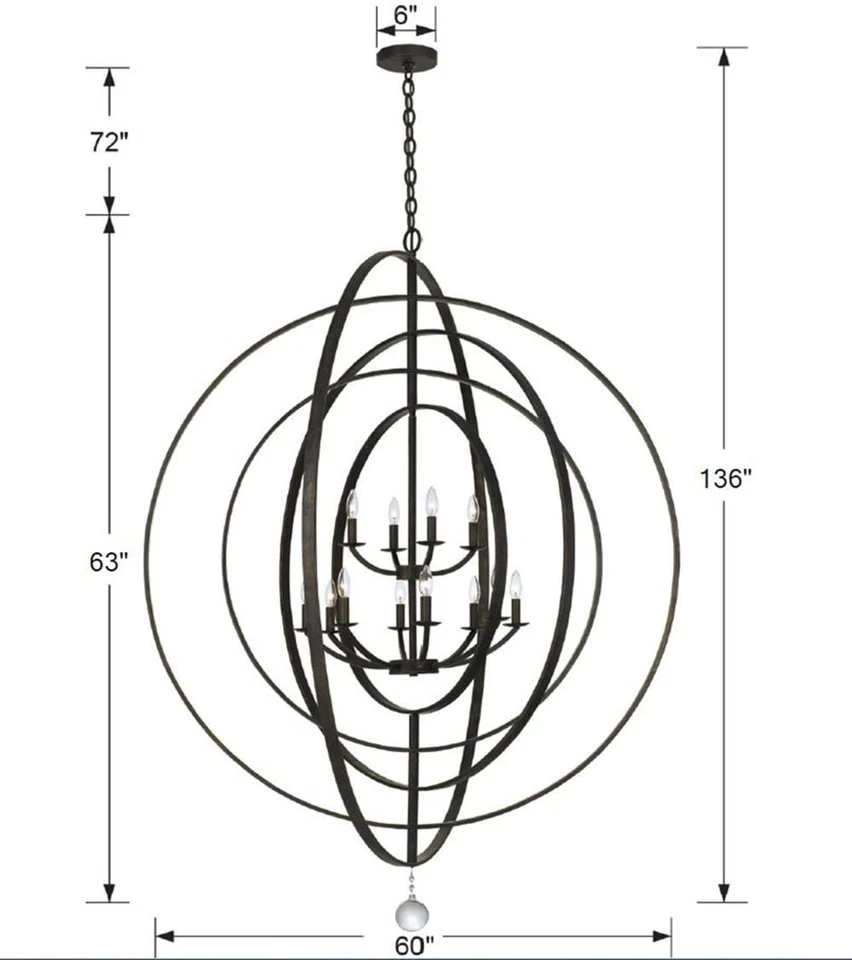 Crystorama Lighting Group 590 Luna 12 luces 60"W vela cónica - bronce Foto 4 de 4