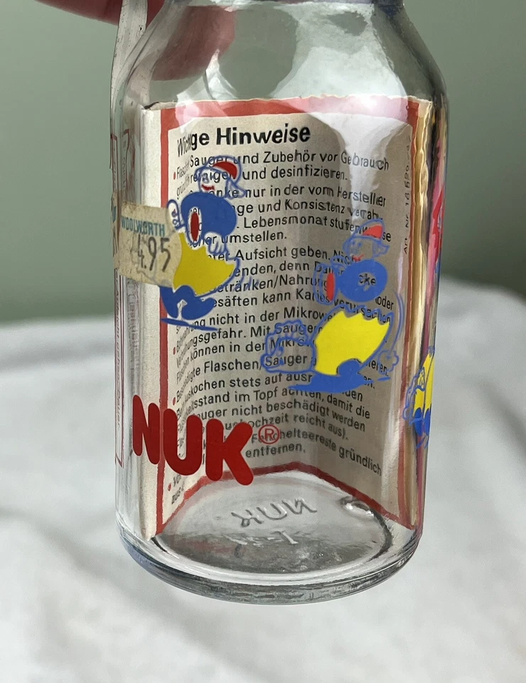 Garrafa de vidro vintage marca NUK coleção Nukolino ALEMANHA 4 oz tamanho 1 RARA - Imagem 4 de 4