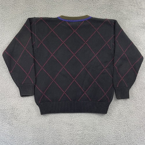 Vintage Gant Hand Intarsia Knit Sweater Mens L Black Argyle Diamond 90s Pullover - Picture 5 of 8