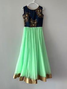 Mint Green Navy Blue Floor Length Anarkali Bollywood Gown Dress churidar sari