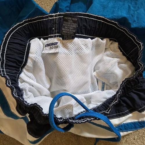 Vintage Energy Zone Mens Swim Trunks Shorts Navy White Teal Blue Size M 32-34 - Bild 6 von 7