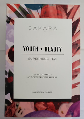 SAKARA - YOUTH + BEAUTY SUPERHERB TEA - 30 Whole-Leaf Tea bags - Exp 10/2025