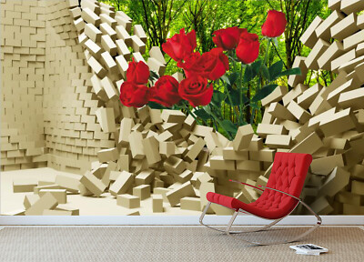 3D Red Rose G4420 Wallpaper Wall Murals Removable Self-adhesive Erin