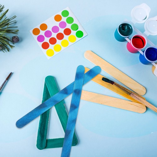 100 PCS Ice Cream Stick Child Popsicle Craft Sticks Colored Wood - 第 11/12 張圖片