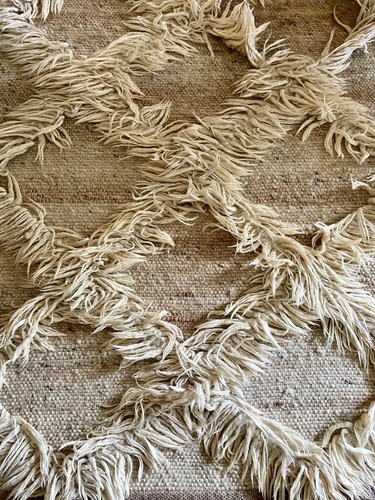 2.5' x 9' Anthropologie Neutral Wool Boho Lattice Flokati Runner Rug-Used - Picture 2 of 10