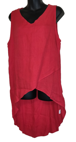 Pure Match Red Linen Top Sz L Lagenlook Boutique USA High Low NWT Sleeveless - Picture 2 of 14