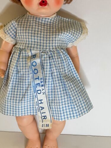 Vintage 1950-60s Uneeda 10.5” Vinyl Doll Saran+ Hair Drink Wet Sleep Eyes Dress - Picture 5 of 23