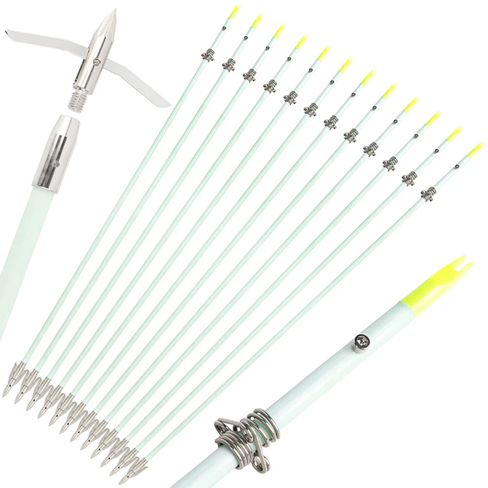 36" Bow Fishing Arrows Night Glow Broadheads Solid Fiberglass Archery Hunting - Image 3 of 4