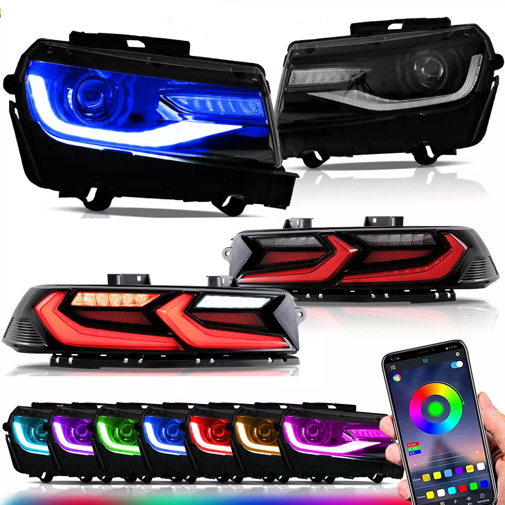 VLAND RGB Style LED Headlights + Red Tail Lights For 2014 2015