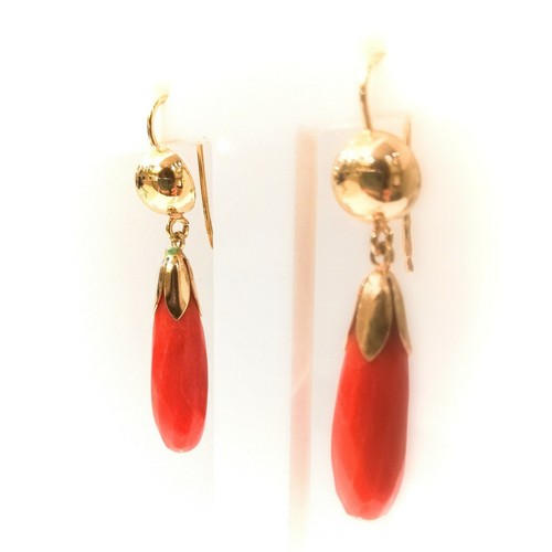 Orecchini Oro giallo 18kt, pendenti con Coralli rossi - Picture 2 of 4