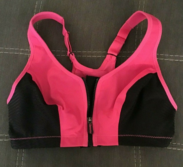 SPORTS BRA 34D Glamorise zip front 1266 pink and black NEW! eBay