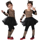 Little Wild Cat Leopard Costume Short Tutu Dress for Girls Kids Child Halloween