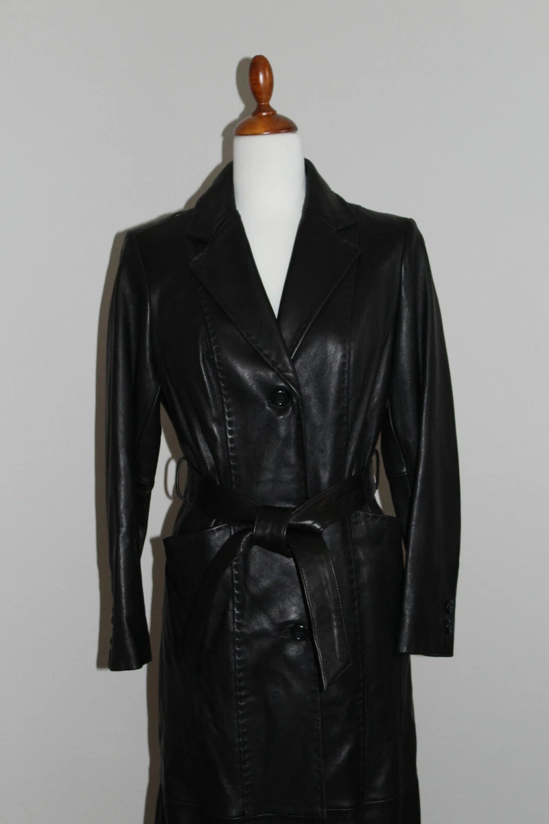 Preston York Black Leather Fully Lined Full Length Trench Coat