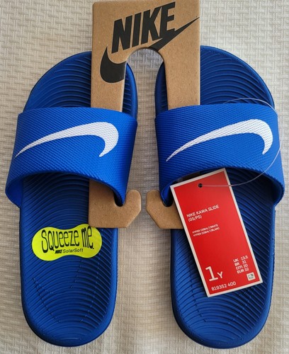 Nike Kids Kawa Slide Sandals 1Y Blue Cushioned lightweight Solar Soft Flex New