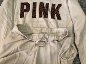 Victoria's Secret Pink Leopard Campus Hoodie + Campus Pants Set Vanilla Bean XL