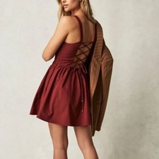 Free People Brown Mini Lace Up Back Dress XS