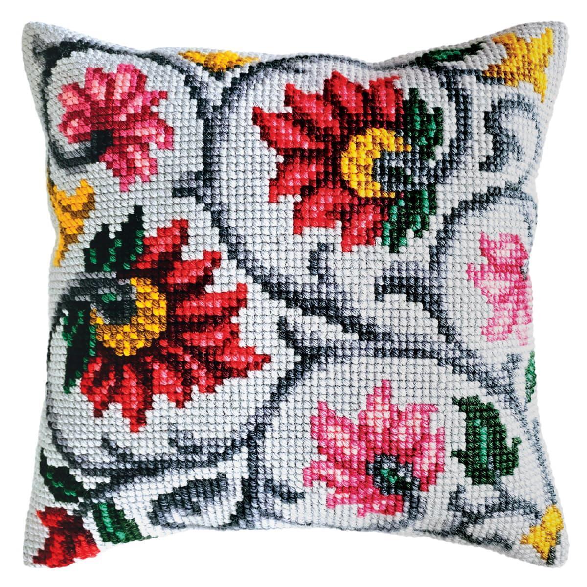 CDA stamped cross stitch kit cushion ""Floral ornament"", 40x40cm, DIY