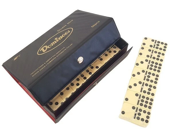 New Double Nine Dominos Domino with Spinners Ivory Tiles in Black Case Game
