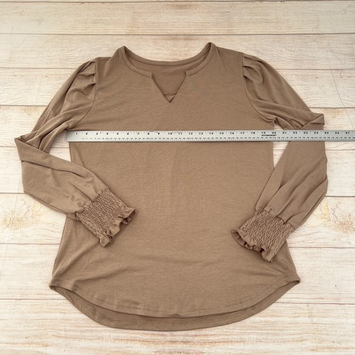 Women Long Puff Sleeve Tops Casual V-Neck Smocked Cuffs Cute Brown Blouse M - Bild 6 von 8