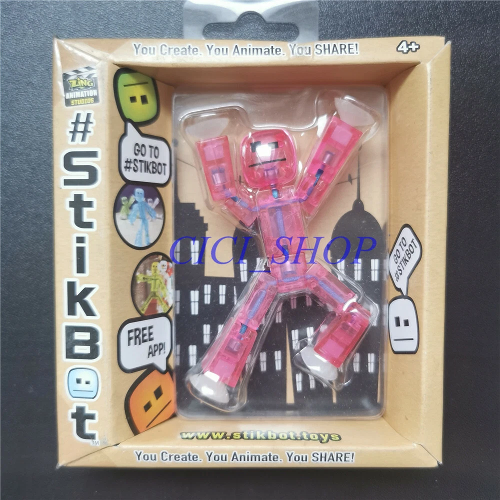 3pcs Zing Stikbot Robot CLEAR PINK Action Figure Animation Toy Stick Bot