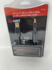 Gigaware -  6 Foot USB-A Male to Mini USB-B Male Cable -  PC/MAC - USB