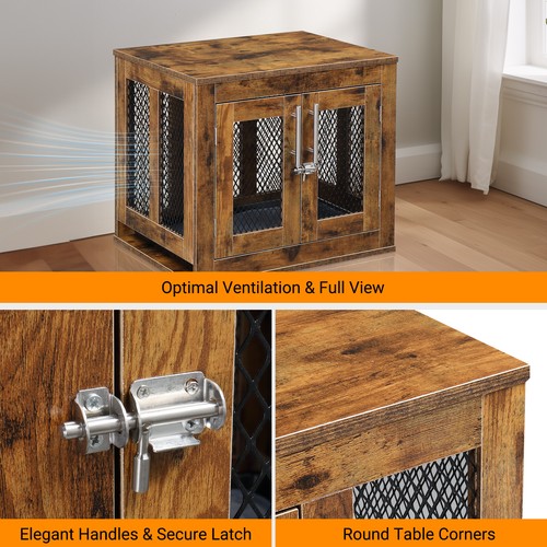 Dog Crate Furniture Wooden Kennel Indoor Cage End Side Table with Tray and Door - Picture 7 of 37