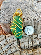 Handmade Wire Wrapped Green Sea Glass Crystal Jewelry Necklace Pendant 22