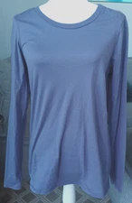 Michael Stars Women's Blue One Size OSFM Scoop Neck Top Long Sleeve T-Shirt