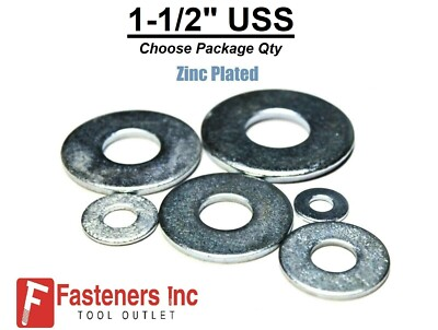 #ad 1 1 2quot; USS Flat Washers Grade 2 Steel Zinc Plated 3 1 2quot;OD Choose Pkg Quantity $19.65