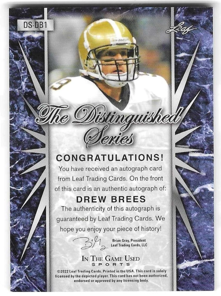 DREW BREES 2022 Leaf ITG Used "The Distinguished Series" (SB MVP) #1 of only 2! - Image 2 of 2