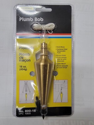 NIPackage General Plumb Bob No. 800-16 Solid Brass Hardened Steel 16 OZ