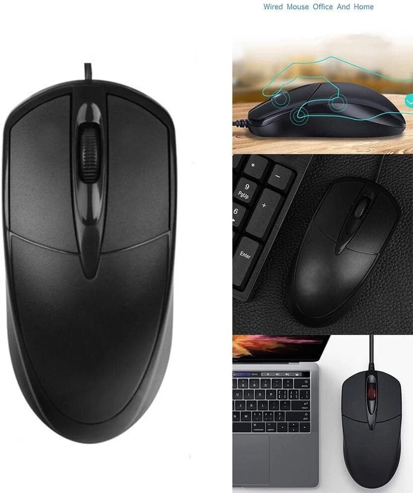 USB 2.0 Optical Wired Scroll Wheel Mouse PC Laptop Notebook Desktop Black Mice - Image 2 of 4